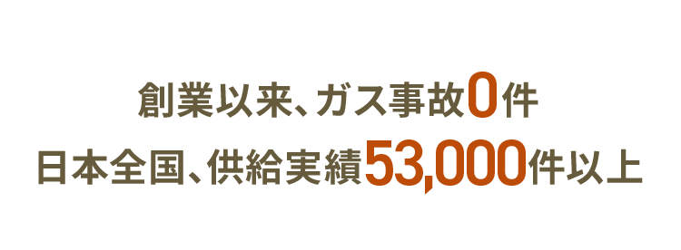 創業以来、ガス事故0件 日本全国、供給実績53,000件以上